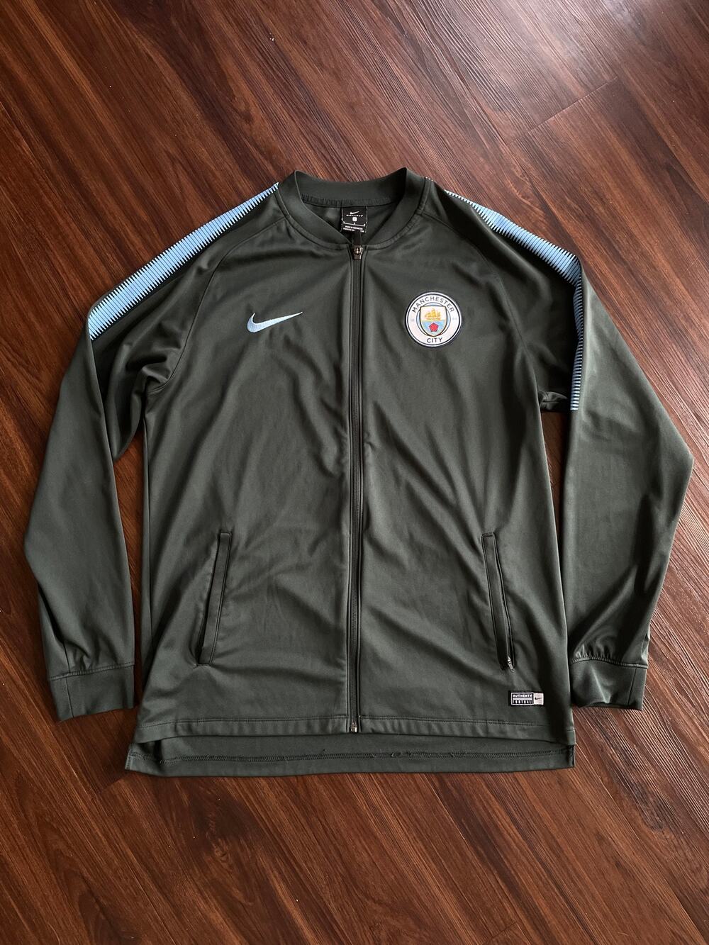 Nike Manchester City Track Jacket Full Zip Green Blue Sz L Mens Swoosh Football